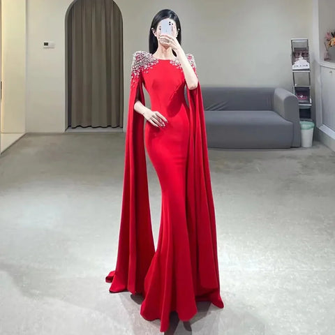 White Mermaid Evening Dress with Cape Sleeves Evening Dresses Gowns 2025 For Women Party LA70934