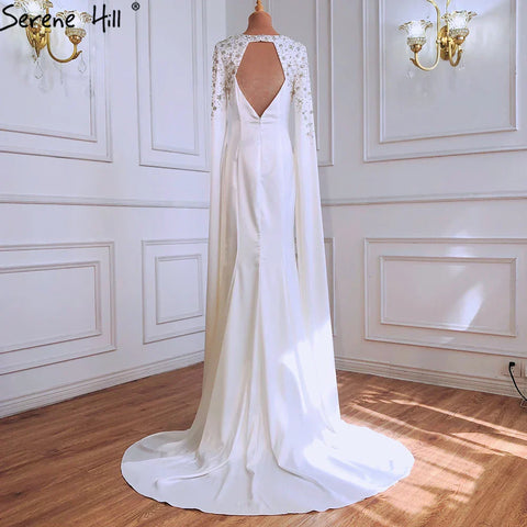 White Mermaid Evening Dress with Cape Sleeves Evening Dresses Gowns 2025 For Women Party LA70934