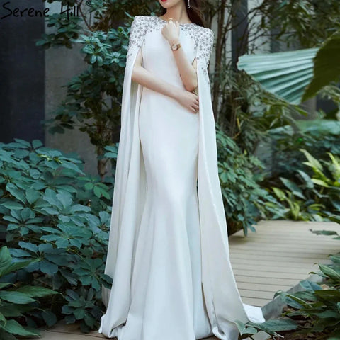 White Mermaid Evening Dress with Cape Sleeves Evening Dresses Gowns 2025 For Women Party LA70934