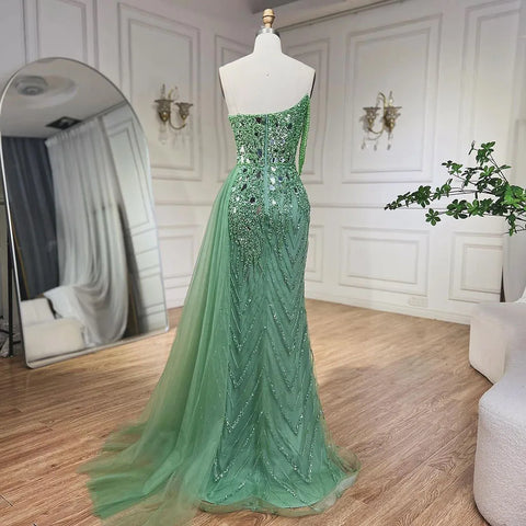 Green Mermaid Spaghetti Straps High Split Beaded Sequined Evening Dresses Gowns 2025 For Women Party LA72212