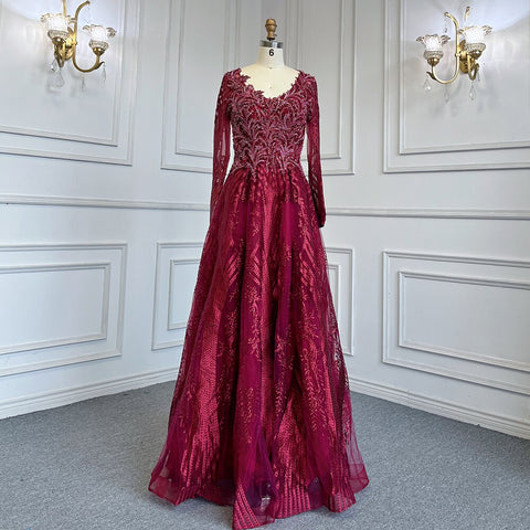 Green Muslim A-Line Sweetheart Evening Dresses Long Arm Gowns Luxury Beaded 2025 For Women Party LA71704