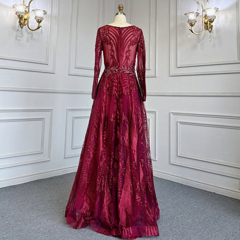 Green Muslim A-Line Sweetheart Evening Dresses Long Arm Gowns Luxury Beaded 2025 For Women Party LA71704