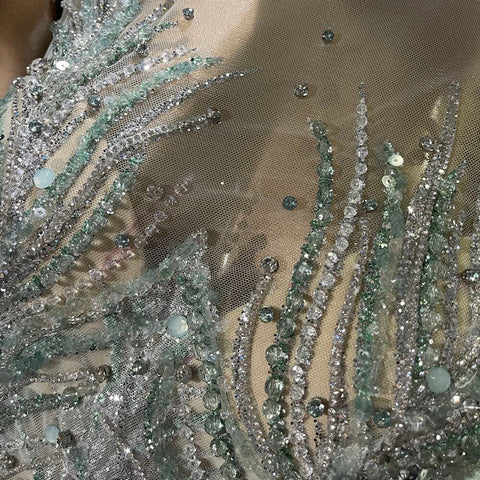 Vestidos de noche verdes con mangas abullonadas, estilo sirena, con cuentas, elegantes y lujosos para mujer, colección 2025, modelo LA71537 