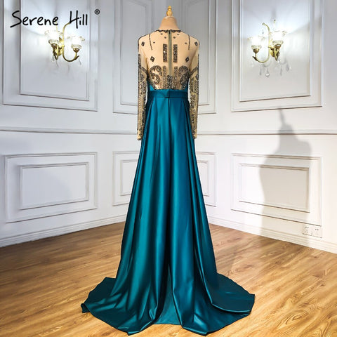 Robe de soirée en satin vert 2025, coupe trapèze, perles, sexy, pour femme, fête de mariage, LA71067 