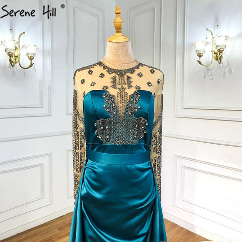Robe de soirée en satin vert 2025, coupe trapèze, perles, sexy, pour femme, fête de mariage, LA71067 