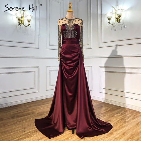 Robe de soirée en satin vert 2025, coupe trapèze, perles, sexy, pour femme, fête de mariage, LA71067 