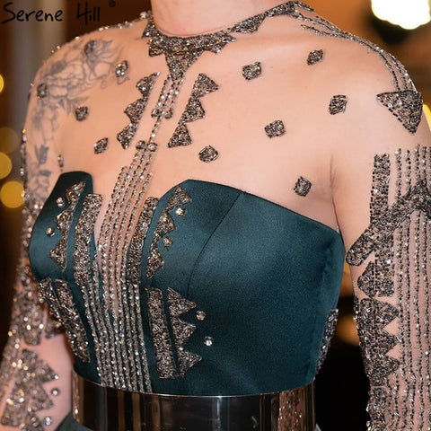 Robe de soirée fendue en satin vert, coupe trapèze, avec perles, sexy, pour femme, tenue de mariage, LA71067 