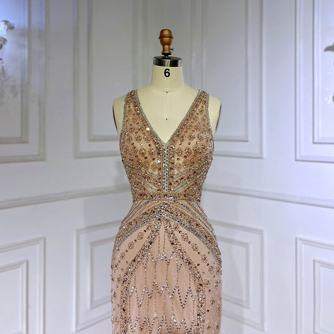 Robe de bal de luxe verte, style sirène, fendue, plumes et perles, style arabe, pour femme, soirée 2025, LA71845 