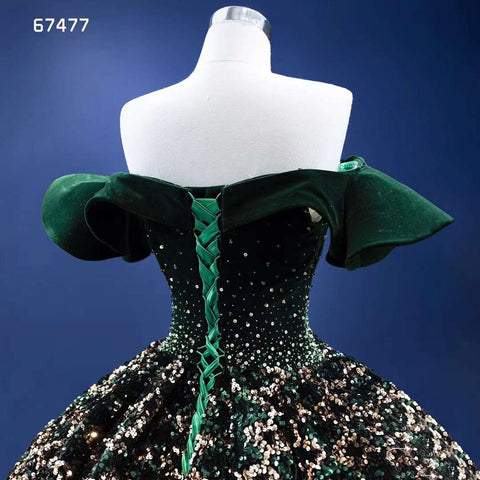 Robe de mariée verte sexy à épaules dénudées, luxueuse, à paillettes scintillantes et perles, haut de gamme, sur mesure, HM67477, 2025 