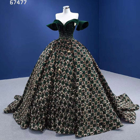 Robe de mariée verte sexy à épaules dénudées, luxueuse, à paillettes scintillantes et perles, haut de gamme, sur mesure, HM67477, 2025 