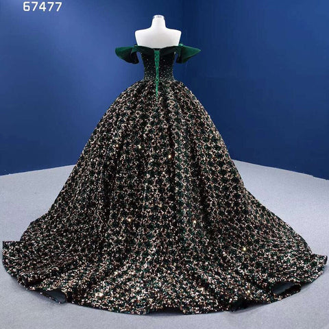 Robe de mariée verte sexy à épaules dénudées, luxueuse, à paillettes scintillantes et perles, haut de gamme, sur mesure, HM67477, 2025 