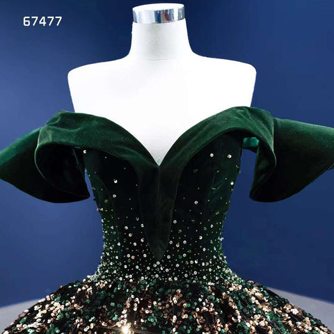 Robe de mariée verte sexy à épaules dénudées, luxueuse, à paillettes scintillantes et perles, haut de gamme, sur mesure, HM67477, 2025 