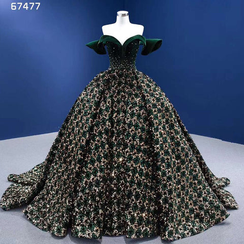 Robe de mariée verte sexy à épaules dénudées, luxueuse, à paillettes scintillantes et perles, haut de gamme, sur mesure, HM67477, 2025 