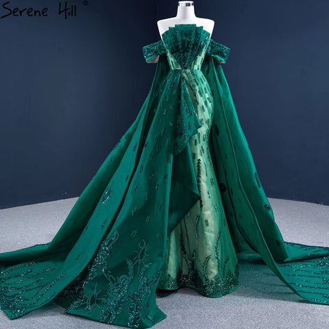 Robe de soirée sirène verte avec traîne, en satin, élégante et luxueuse, sexy, pour femme, HM67231, 2025 