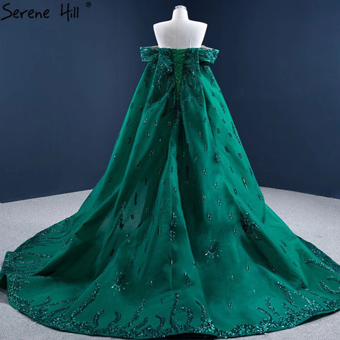 Robe de soirée sirène verte avec traîne, en satin, élégante et luxueuse, sexy, pour femme, HM67231, 2025 