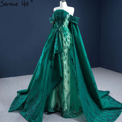 Robe de soirée sirène verte avec traîne, en satin, élégante et luxueuse, sexy, pour femme, HM67231, 2025 