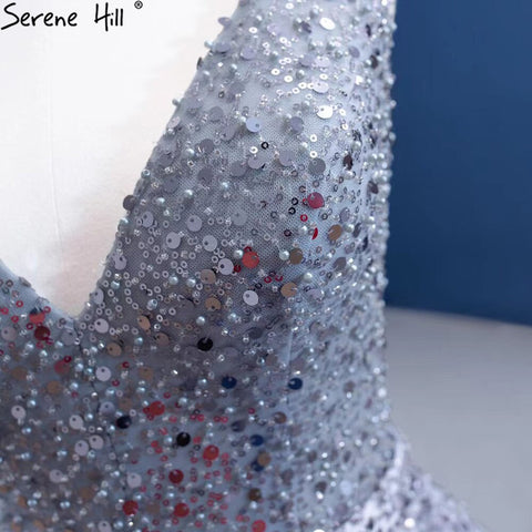 Grey A-Line Luxury Evening Dresses Gowns 2025 Beaded Sleeveless Lace Up For Women Party HM67288