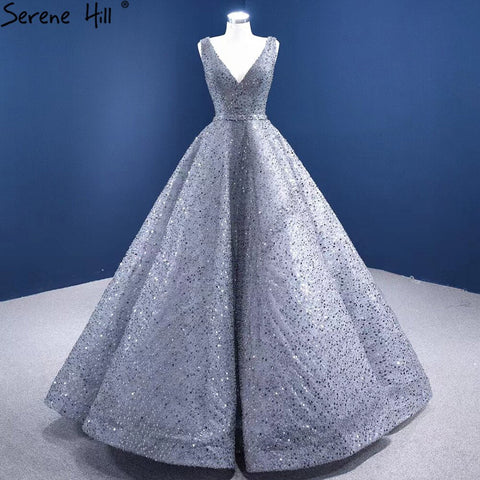 Grey A-Line Luxury Evening Dresses Gowns 2025 Beaded Sleeveless Lace Up For Women Party HM67288