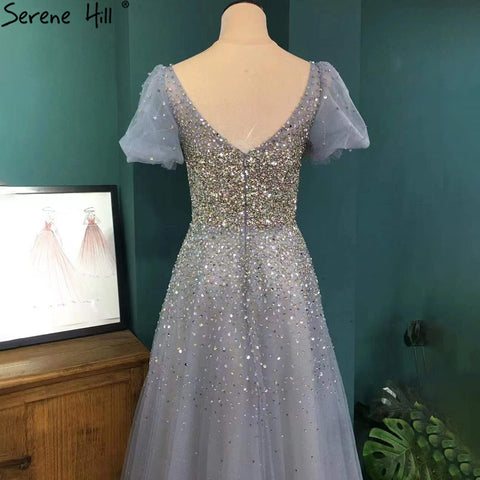 Robe de soirée luxueuse grise trapèze, manches courtes, perles, sexy, pour femme, LA71153A, 2025 