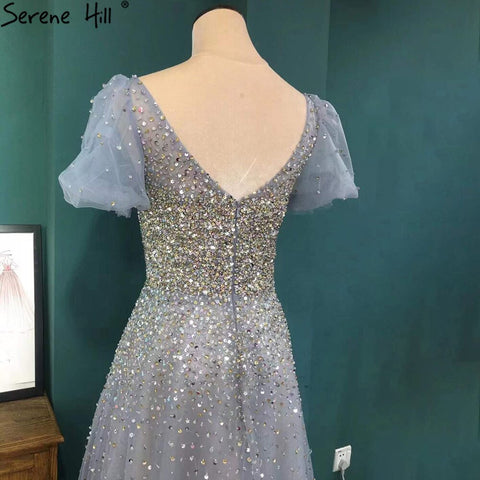 Robe de soirée luxueuse grise trapèze, manches courtes, perles, sexy, pour femme, LA71153A, 2025 