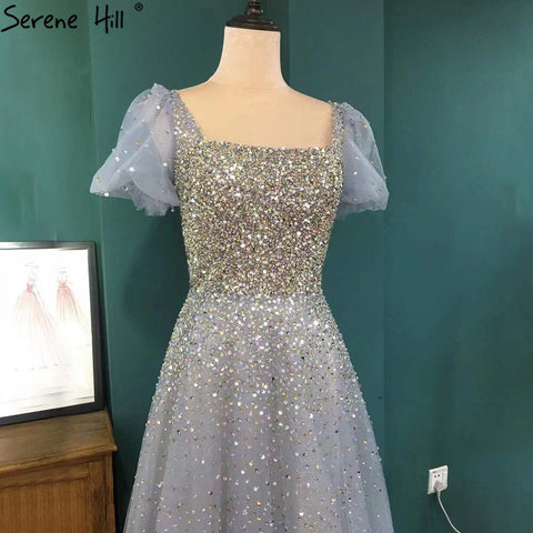 Robe de soirée luxueuse grise trapèze, manches courtes, perles, sexy, pour femme, LA71153A, 2025 