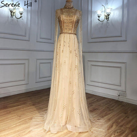 Grey Nude Arabic Evening Dresses with Cape Sleeves LA71047