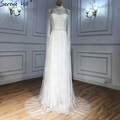 Grey Nude Arabic Evening Dresses with Cape Sleeves LA71047