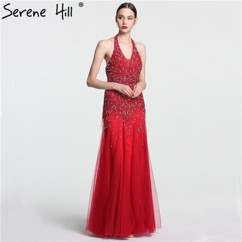 Robe de soirée sirène grise, longueur au sol, sexy, dos nu, avec pompons en cristal et perles, style arabe, 2025, LA6151 