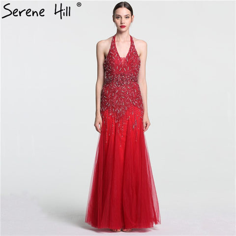 Robe de soirée sirène grise, longueur au sol, sexy, dos nu, avec pompons en cristal et perles, style arabe, 2025, LA6151 