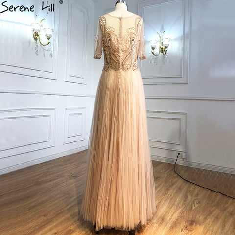 Grey Half Sleeves Luxury Evening Dresses Gowns 2025 Beading A-Line Sexy For Women Party LA70909