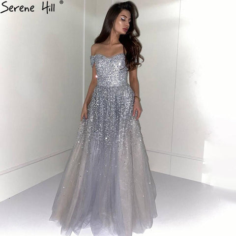 Robe de soirée trapèze luxueuse grise, tenue sexy à perles et paillettes, idéale pour une soirée de mariage, modèle 2025, LA71188 