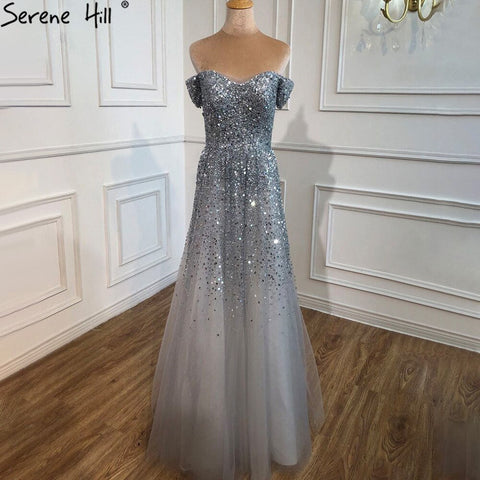 Robe de soirée trapèze luxueuse grise, tenue sexy à perles et paillettes, idéale pour une soirée de mariage, modèle 2025, LA71188 