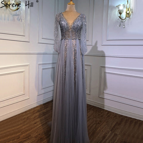 Grey Luxury A-Line Sexy Evening Dresses Gowns 2025 Diamond Beading Elegant For Women Party LA70788