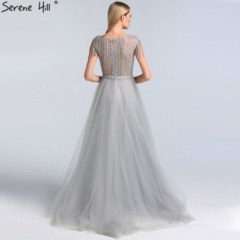 Grey Luxury With Train Evening Dresses Gowns 2025 Beading Tassel Cap Sleeve For Woman Party LA60874