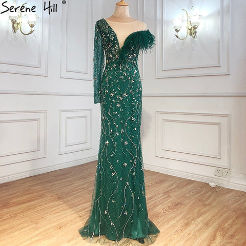 Grey Mermaid Luxury Evening Dresses Gowns 2025 Feather Beaded Elegant For Women Party LA71174