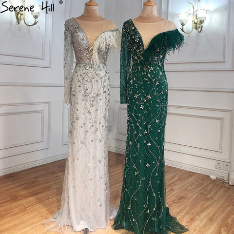 Grey Mermaid Luxury Evening Dresses Gowns 2025 Feather Beaded Elegant For Women Party LA71174