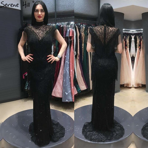 Grey Mermaid Luxury Evening Dresses Gowns Cap Sleeves Beading Tassel Sexy For Women Party 2025 LA70529