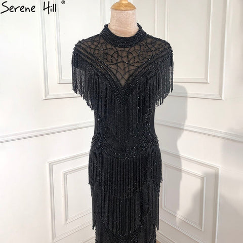 Grey Mermaid Luxury Evening Dresses Gowns Cap Sleeves Beading Tassel Sexy For Women Party 2025 LA70529