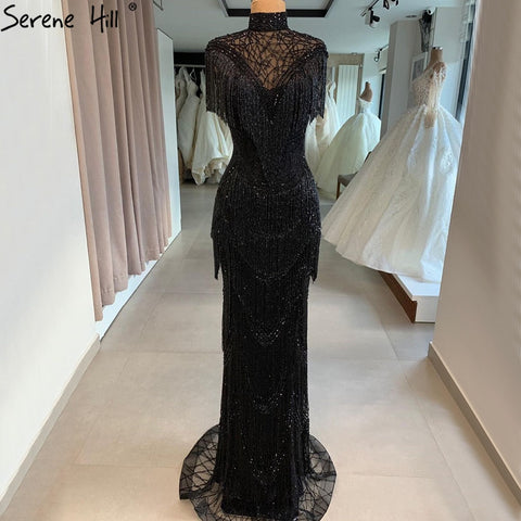 Grey Mermaid Luxury Evening Dresses Gowns Cap Sleeves Beading Tassel Sexy For Women Party 2025 LA70529
