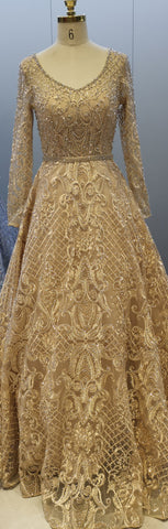 Robe de soirée longue grise en dentelle et perles pour femme, style musulman, coupe trapèze, luxueuse, modèle LA71472, 2025 