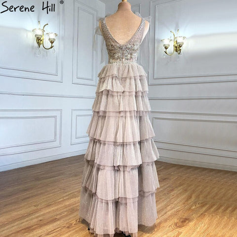 Grey Nude A-Line Evening Dresses 2025 Luxury Beaded Tiered Sexy For Women Wedding Party LA71228