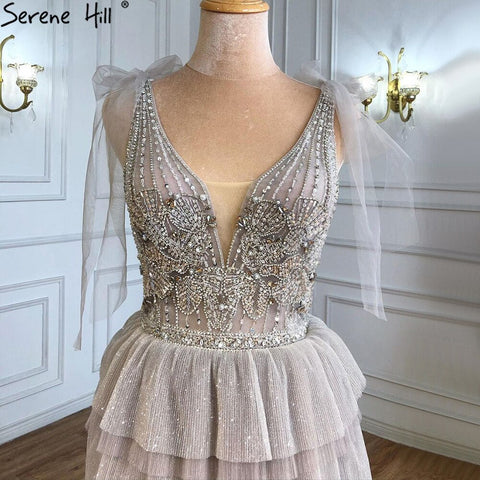 Grey Nude A-Line Evening Dresses 2025 Luxury Beaded Tiered Sexy For Women Wedding Party LA71228