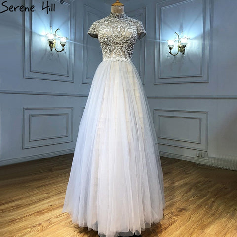 Grey Nude A-Line Evening Dresses Gowns 2025 Crystal Beaded Sexy For Women Wedding Party LA71159