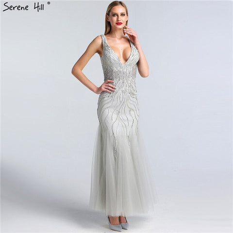 Grey Nude Mermaid Evening Dresses Gowns 2025 Beaded Elegant Luxury For Woman Party LA60983A