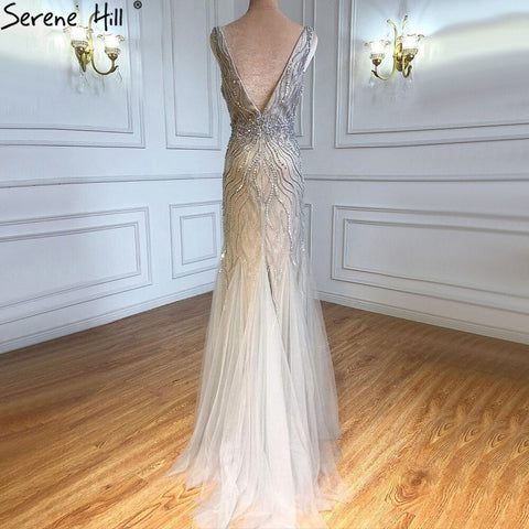 Grey Nude Mermaid Evening Dresses Gowns 2025 Beaded Elegant Luxury For Woman Party LA60983A