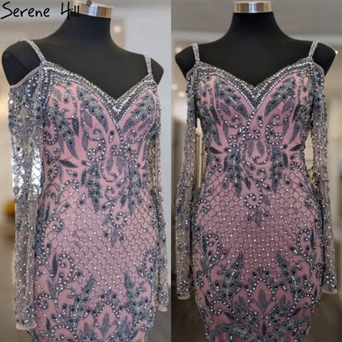 Grey Pink Beaded Mermaid Evening Dresses Gowns 2025 Luxury Elegant Sexy For Women Party LA71279