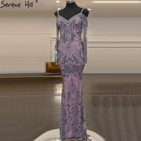 Grey Pink Beaded Mermaid Evening Dresses Gowns 2025 Luxury Elegant Sexy For Women Party LA71279