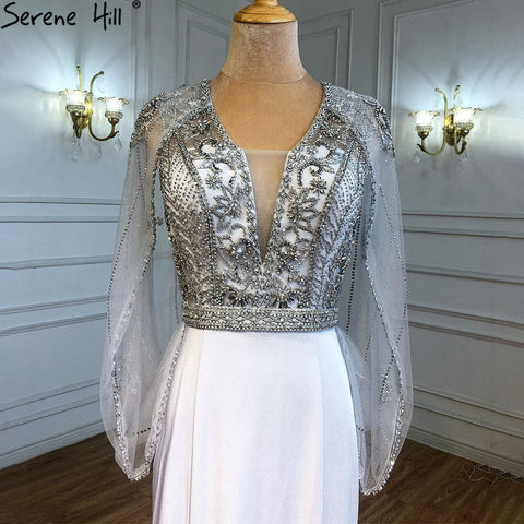 Grey Satin Mermaid Evening Dresses Gowns 2025 Beaded Elegnat Sexy For Women Party LA71233