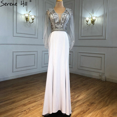 Grey Satin Mermaid Evening Dresses Gowns 2025 Beaded Elegnat Sexy For Women Party LA71233