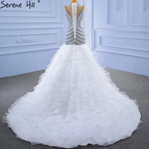 Grey White Mermaid Wedding Dresses 2025 Luxury Beaded Ruffles Elegant Bride Gowns HM67295 Custom Made